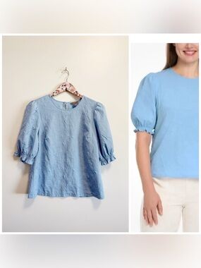 TED BAKER Blue Puff Sleeve Floral Blouse Top S Small